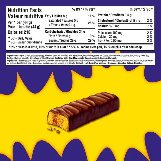 Cadbury Crunchie Chocolate Bar 48 Pack (48 x 44G)
