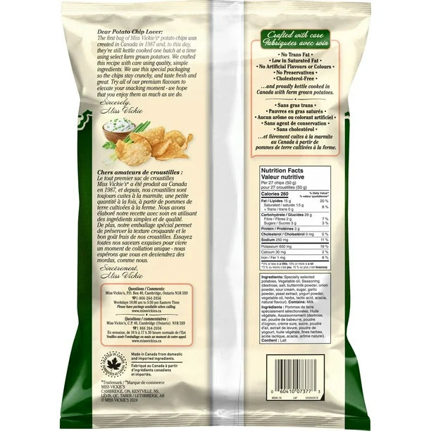 Miss Vickie's Sour Cream, Herb, & Onion Potato Chips 10 Pack (10 x 200G)