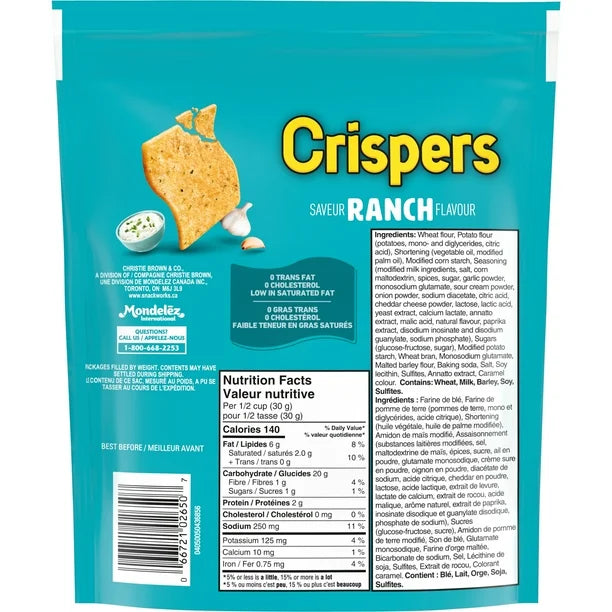 Crispers Ranch Flavour Snacks 12 Pack (12 x 145G)
